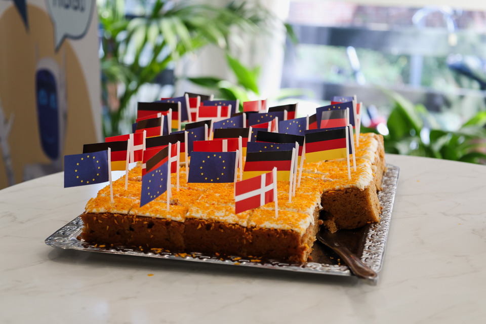 Gulerodskage med danske, tyske og europæiske flag